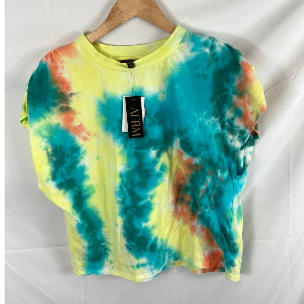 NWT AFRM Jorja Top In Teal/yellow Tie Dye Size medium - Picture 2 of 5